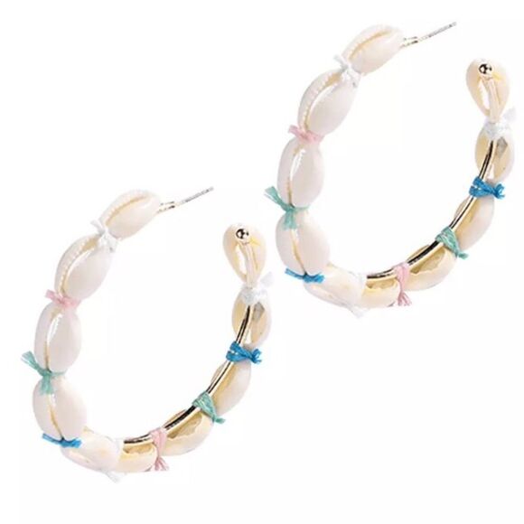 Cowrie Shell Hoop Earrings NWT - Picture 3 of 8